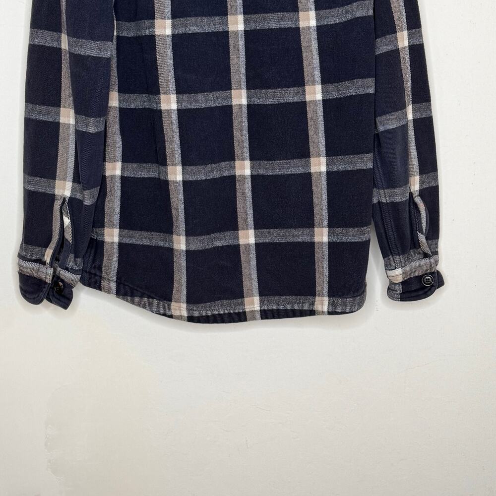 Abercrombie & Fitch Plaid Flannel Shirt Jacket Navy Cotton Sz Small Grunge Cozy - Picture 10 of 11